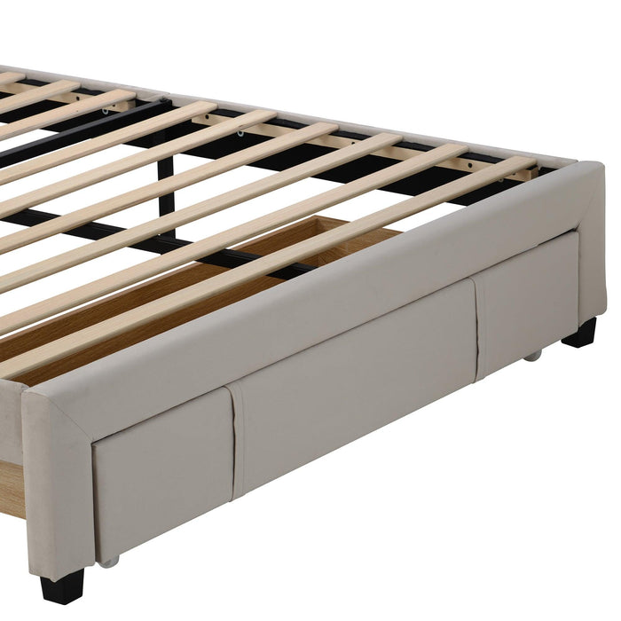 Queen SizeStorage Bed Velvet Upholstered Platform Bed with a Big Drawer - Beige