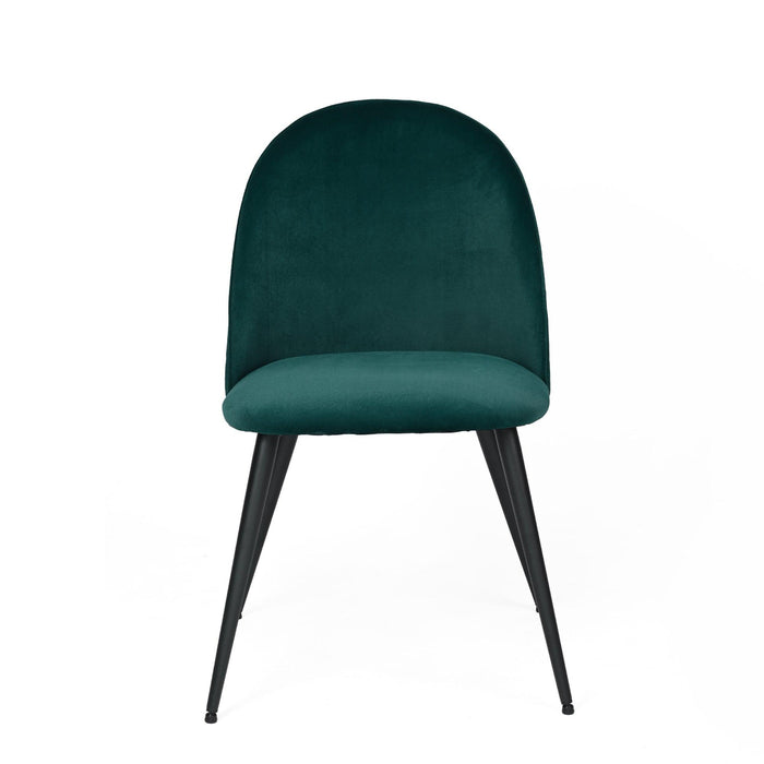 Dining Chair, Green Velvet, Metal Black legs, Set of 2 Side Chairs