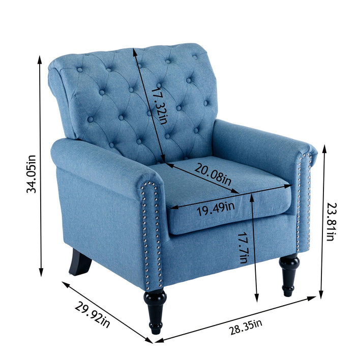 Accent Chairs for Bedroom, MidcenturyModern Accent Arm Chair for Living Room, Linen Fabric Comfy Reading Chair, Tufted Comfortable Sofa Chair, Upholstered Single Sofa, Blue