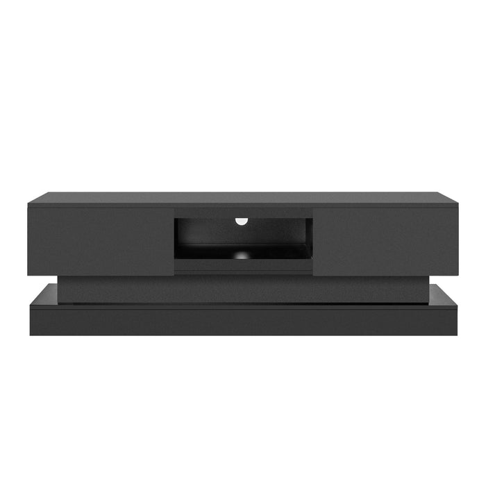 63inch BLACK morden TV Stand with LED Lights,high glossy front TV Cabinet,can be assembled in Lounge Room, Living Room or Bedroom,color:BLACK