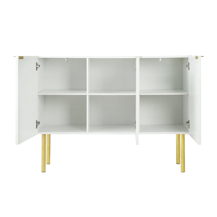 Modern Simple & Luxury Style Sideboard Particle Board & MDF Board Cabinet with Gold Metal Legs & Handles, Adjustable Shelves for Living Room, Dining Room (White)