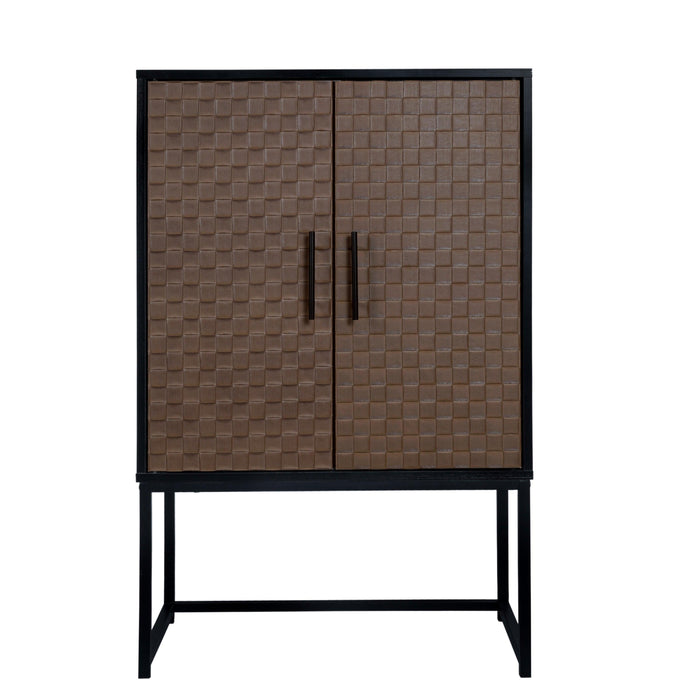 2 door cabinet,Runway-shaped leatherette finish,Embossed texture