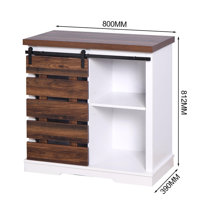 Living Room Wooden WhiteStorage Cabinet with Barn Door 31.5 x 15.35 x 32 inch