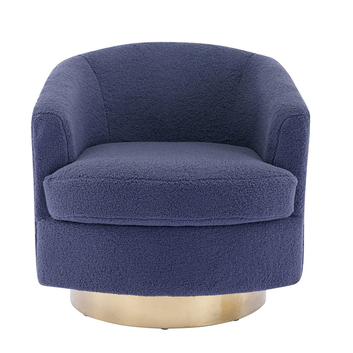 30.7''W Boucle Swivel Accent Barrel ChairModern Comfy Sofa With Gold Stainless Steel Base for Living Room, 360 Degree Club Arm Chair for Nursery Bedroom Living Room Lounge Hotel (Navy Boucle)