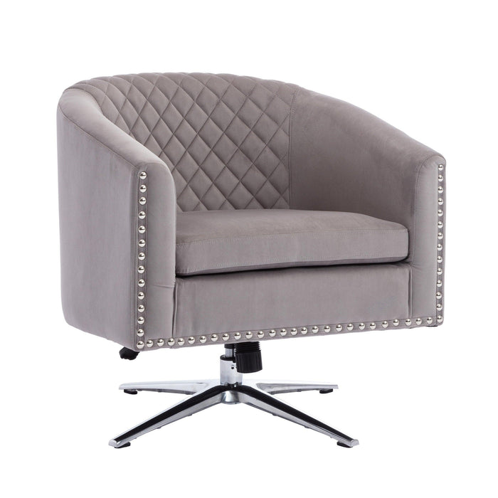 Swivel  Barrel chair living room chair with nailheads and Metal base