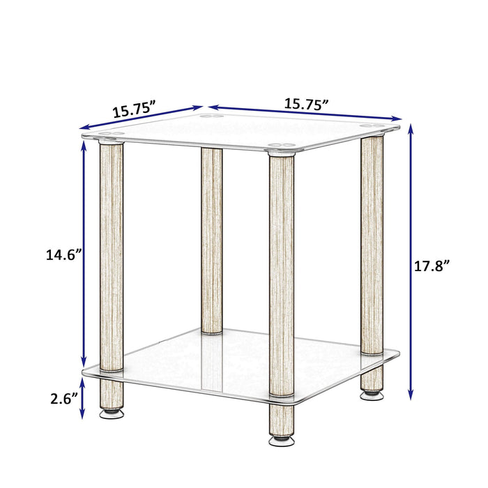 2-Piece White+Oak Side Table , 2-Tier Space End Table ,Modern Night Stand, Sofa table, Side Table withStorage Shelve