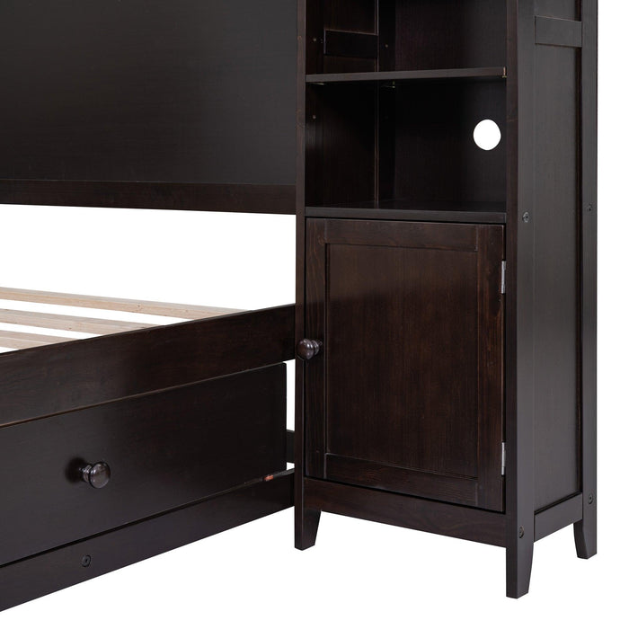 Full Size Wooden Bed With All-in-One Cabinet and Shelf, Espresso