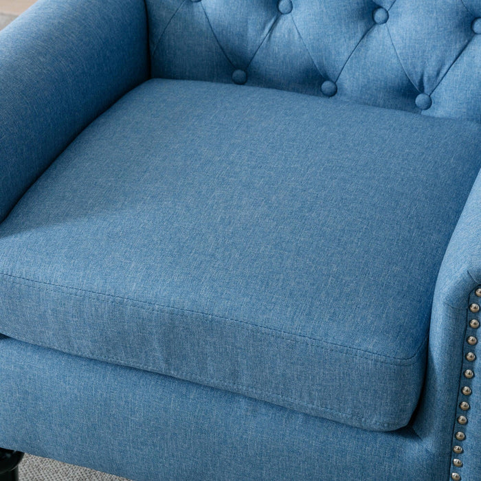 Accent Chairs for Bedroom, MidcenturyModern Accent Arm Chair for Living Room, Linen Fabric Comfy Reading Chair, Tufted Comfortable Sofa Chair, Upholstered Single Sofa, Blue