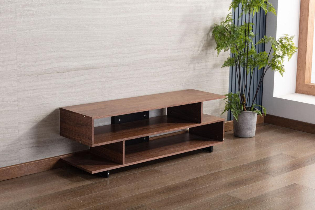 Iris Brown Walnut Finish TV Stand with 2 Levels of Shelves and Black Legs