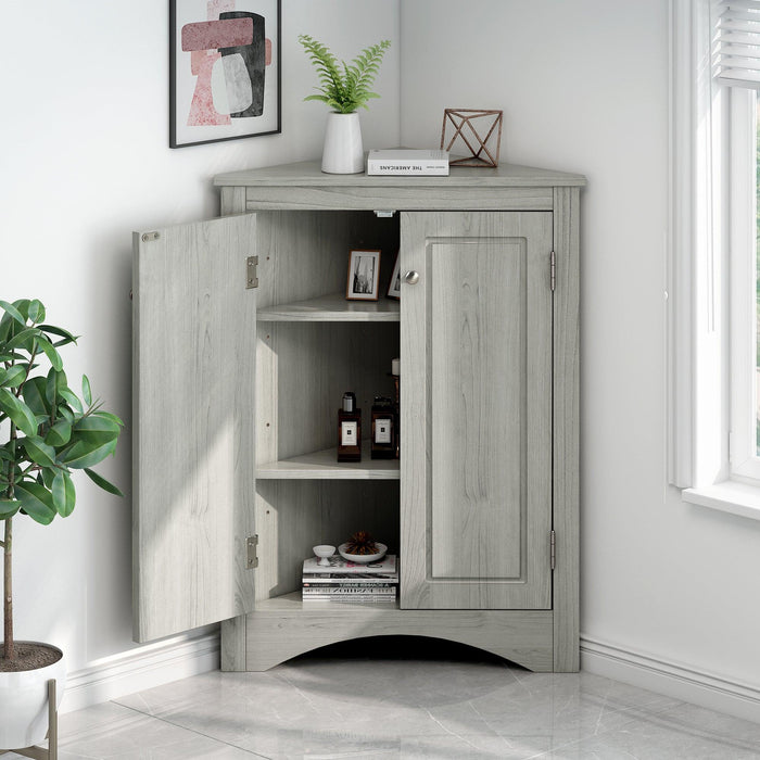 Oak Triangle BathroomStorage Cabinet with Adjustable Shelves, Freestanding Floor Cabinet for Home Kitchen