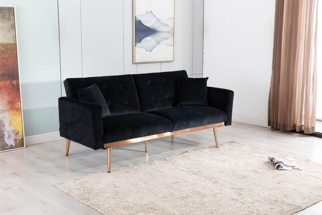 Velvet  Sofa , Accent sofa .loveseat sofa with rose gold metal feet  and  Black  Velvet