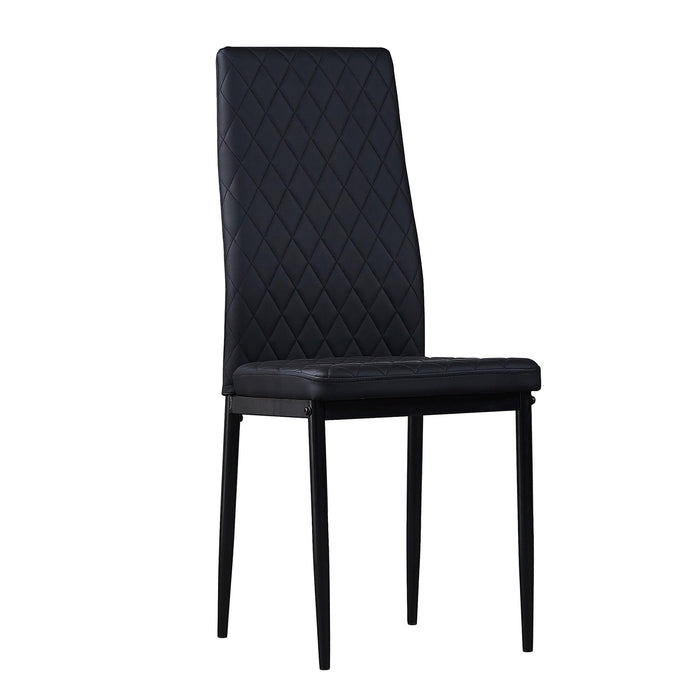 BlackModern minimalist dining chair fireproof leather sprayed metal pipe diamond grid pattern restaurant home conference chair set of 6