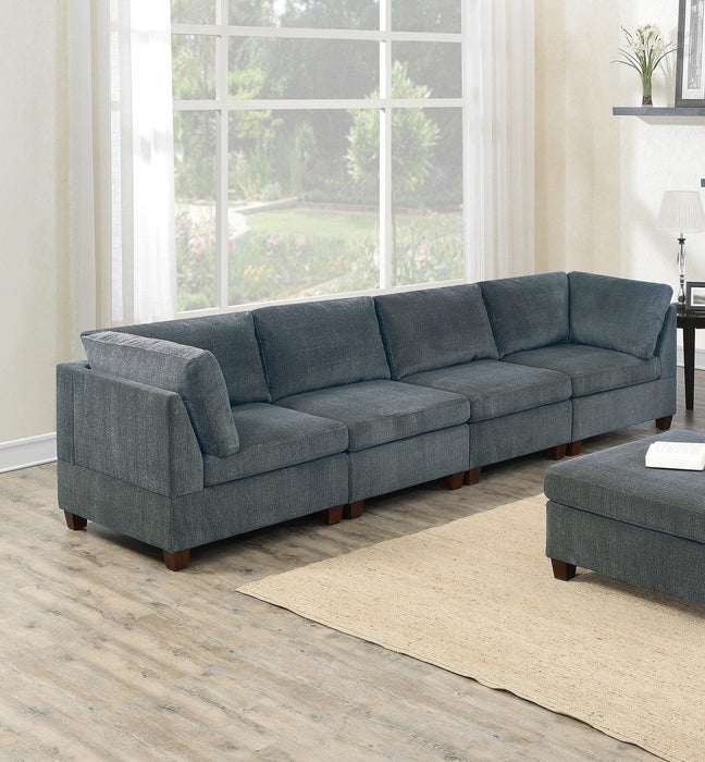 Living Room Furniture Grey Chenille Modular Sofa Set 8pc Set Large Family SofaModern Couch 4x Corner Wedge 3x Armless Chairs and 1x Ottoman Plywood