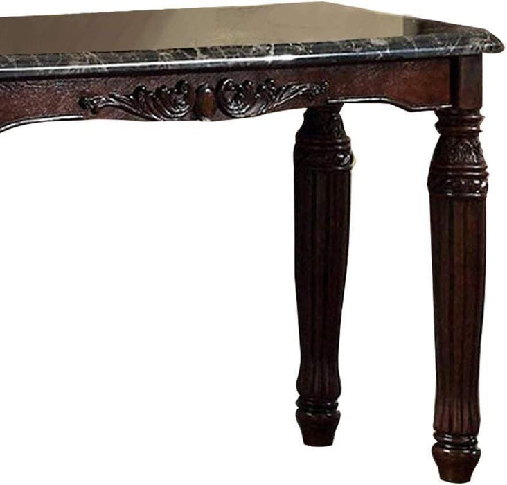 Traditional Espresso Solid wood Sofa Table Faux Marble Top Intricate design Living Room Furniture