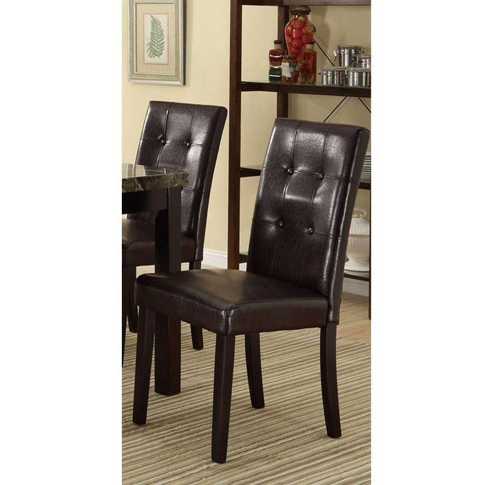 Set of 2 Chairs Breakfast Dining Dark Brown PU / Faux Leather Tufted Upholstered Chair