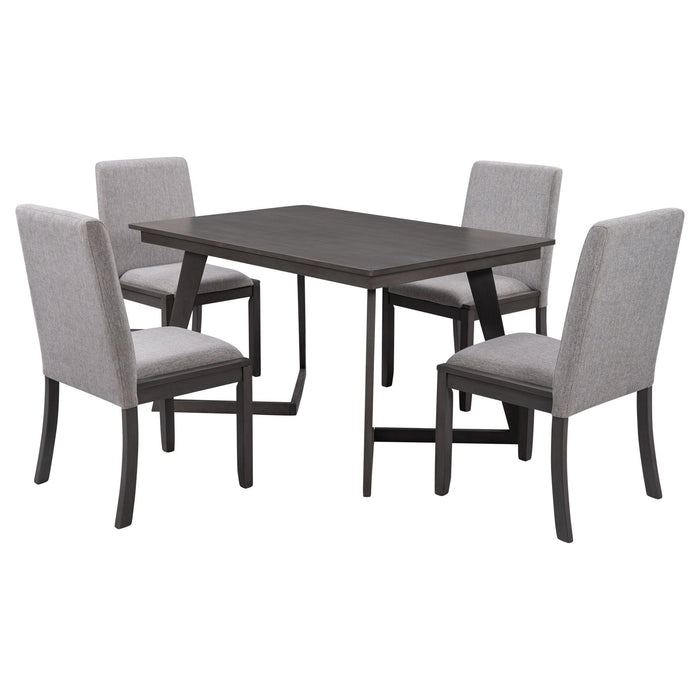 5-Piece Dining Set, Wood Rectangular Table with 4 Linen Fabric Chairs, Gray