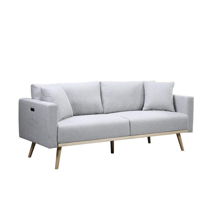 Easton Light Gray Linen Fabric Sofa Loveseat Living Room Set with USB Charging Ports Pockets & Pillows