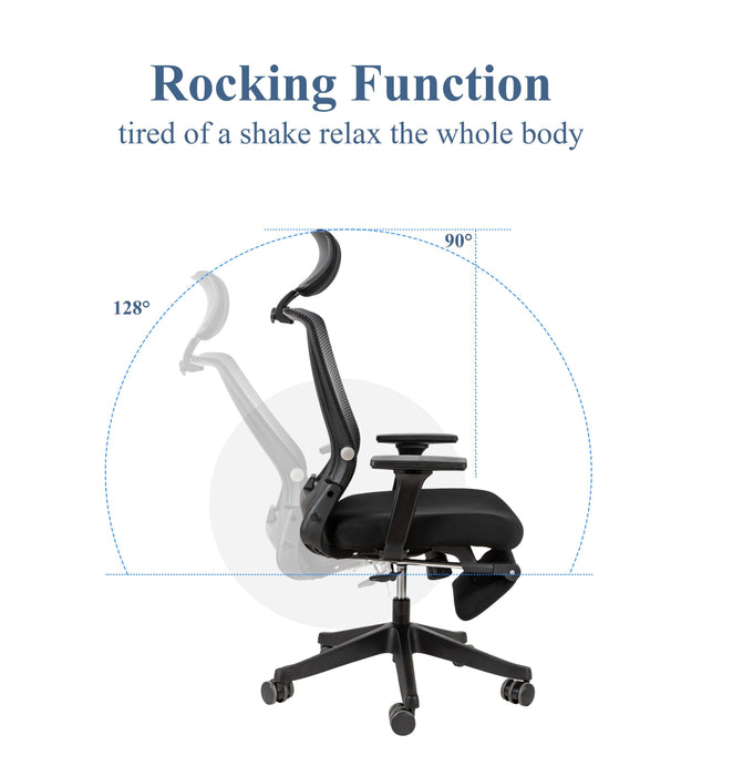 High Back Office Chair with 2d armrest and foot rest, tilt function max 128°,Black