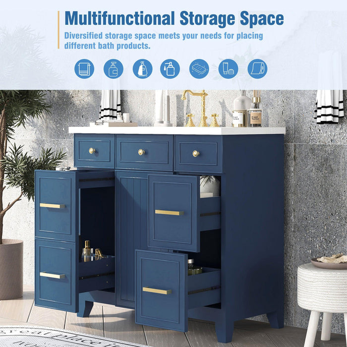 36" Bathroom Vanity Cabinet with Sink Top Combo Set, Navy Blue，Single Sink，Shaker Cabinet with Soft Closing Door and Drawer