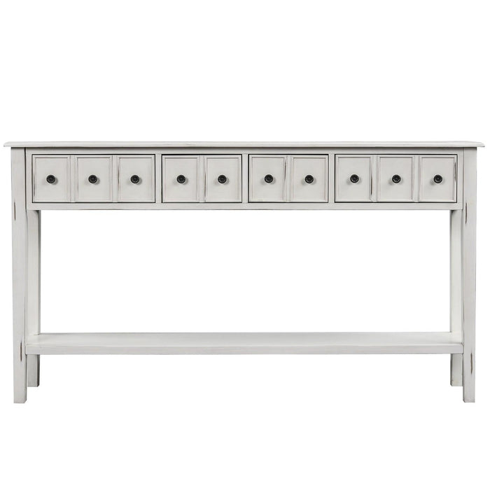 Rustic Entryway Console Table, 60" Long with two Different Size Drawers and Bottom Shelf forStorage (Antique White)