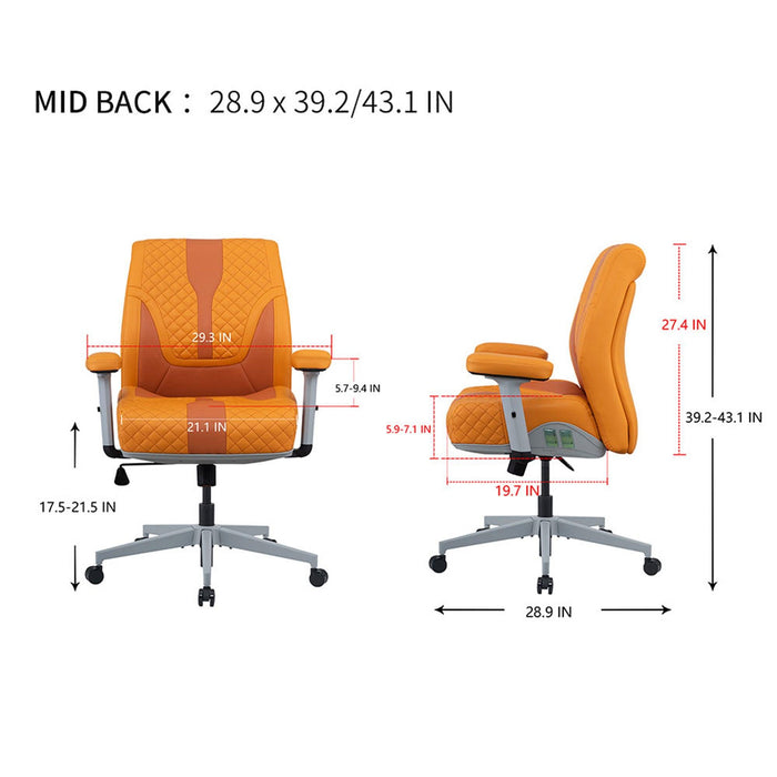 Office Desk Chair, Air Cushion Mid Back Ergonomic Managerial Executive Chairs, Headrest and Lumbar Support Desk Chairs with Wheels and Armrest, Yellow/Grey