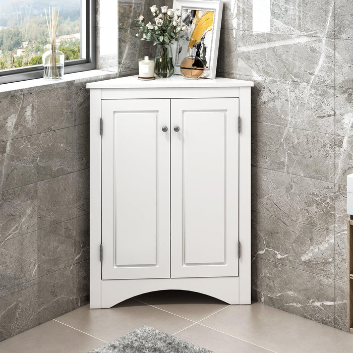 White Triangle BathroomStorage Cabinet with Adjustable Shelves, Freestanding Floor Cabinet for Home Kitchen