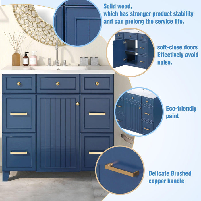 36" Bathroom Vanity Cabinet with Sink Top Combo Set, Navy Blue，Single Sink，Shaker Cabinet with Soft Closing Door and Drawer