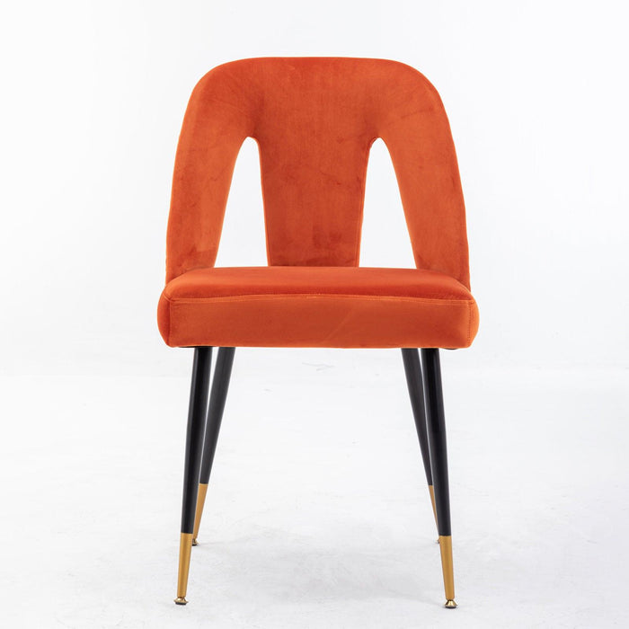 Akoya CollectionModern | Contemporary Velvet Upholstered Dining Chair with Nailheads and Gold Tipped Black Metal Legs, Orange，Set of 2