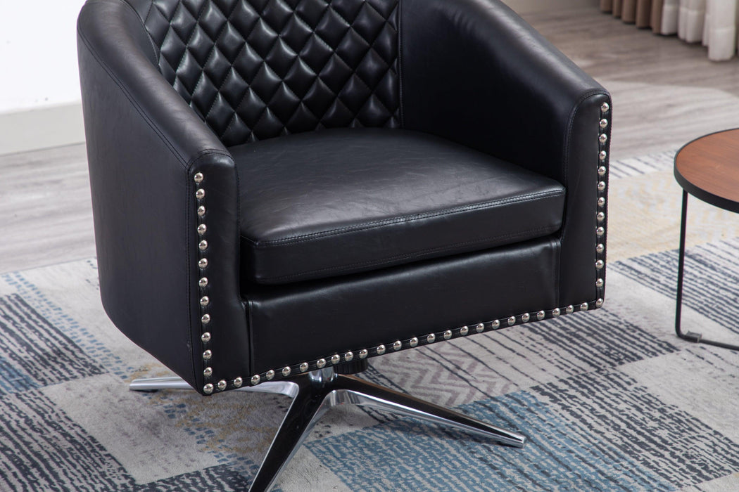 Swivel  Barrel chair living room chair with nailheads and Metal base