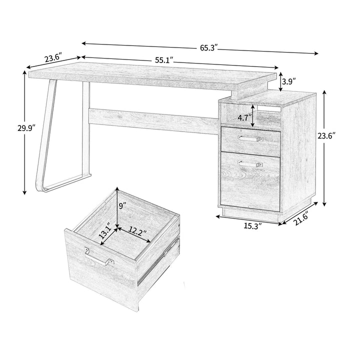 Home Office Computer Desk with Drawers/Hanging Letter-size Files, 65 inch Writing Study Table with Drawers