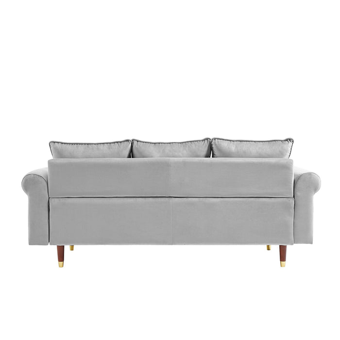 GREY Velvet Sofa Couch with 2 Pillows,Modern 3 Seater Sofa With Wood Legs for Living Room and Bedroom .