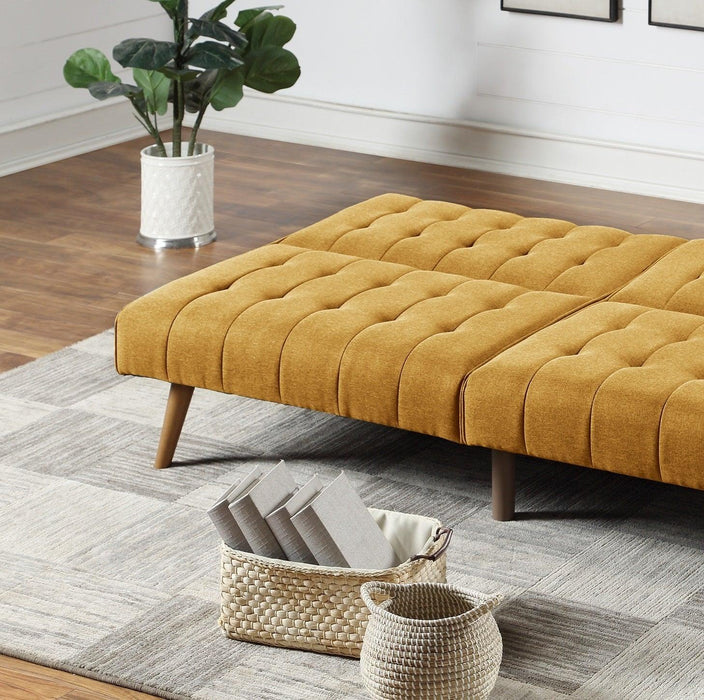 Mustard ColorModern Convertible Sofa 1pc Set Couch Polyfiber Plush Tufted Cushion Sofa Living Room Furniture Wooden Legs