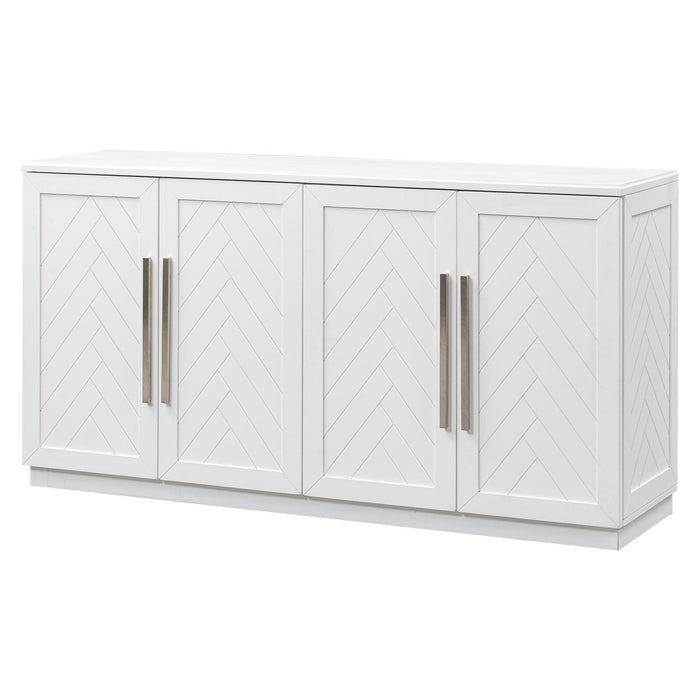 Sideboard with 4 Doors LargeStorage Space Buffet Cabinet with Adjustable Shelves and Silver Handles for Kitchen, Dining Room, Living Room (White)