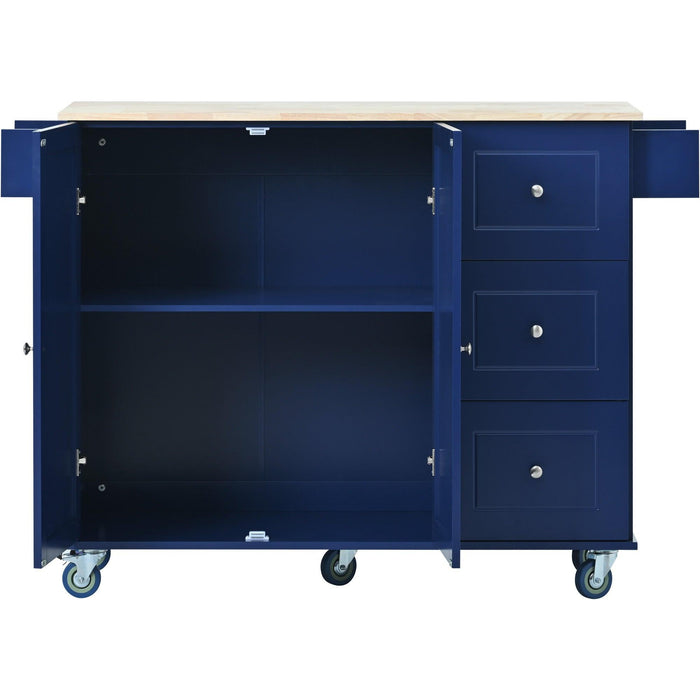 Rolling Mobile Kitchen Island with Drop Leaf - Solid Wood Top, Locking Wheels &Storage Cabinet 52.7 Inch Width（Dark blue）