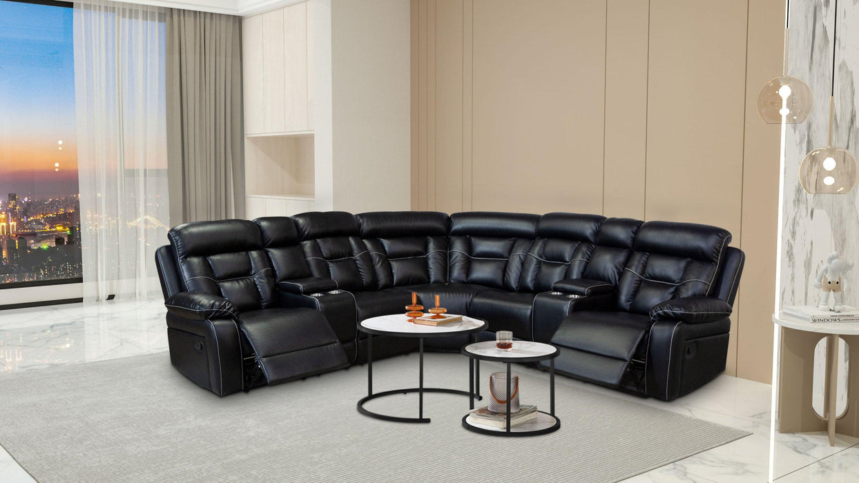 Manual Reclining Sofa Faux Leather Sofa Set Black