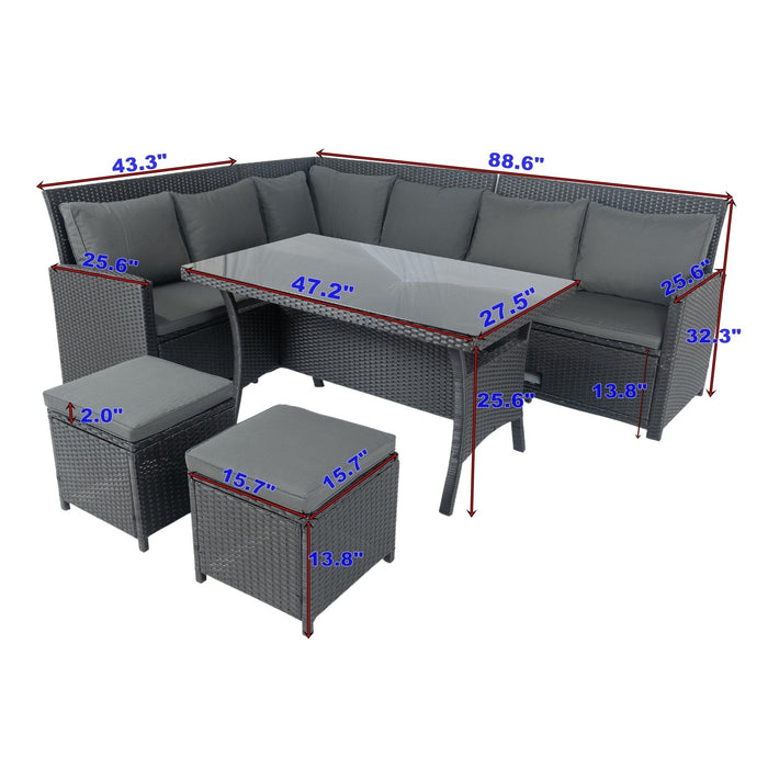 6 Pieces PE Rattan sectional Outdoor Furniture Cushioned Sofa Set with 2Storage Under Seat