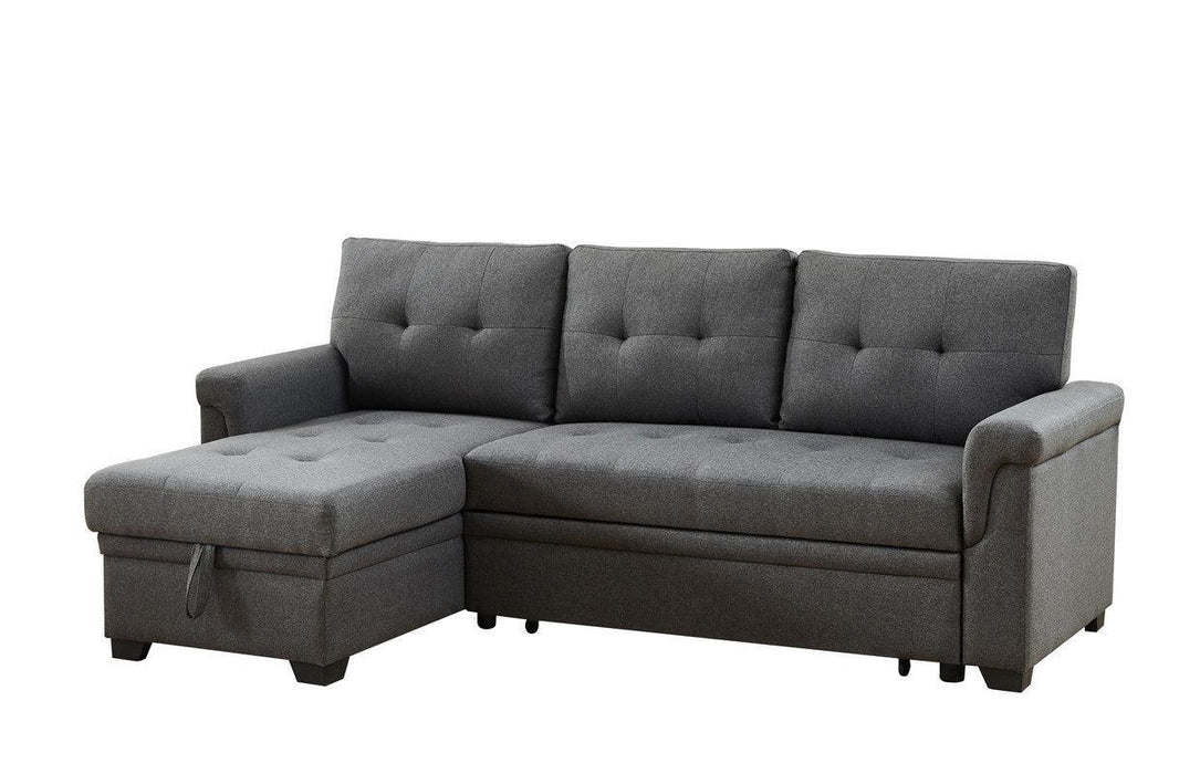 Lucca Dark Gray Linen Reversible Sleeper Sectional Sofa withStorage Chaise