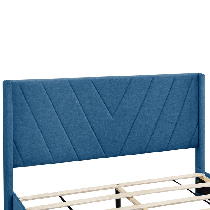 Queen SizeStorage Bed Linen Upholstered Platform Bed with 3 Drawers (Blue)