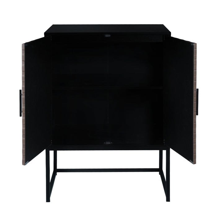 2 door cabinet,Runway-shaped leatherette finish,Embossed texture