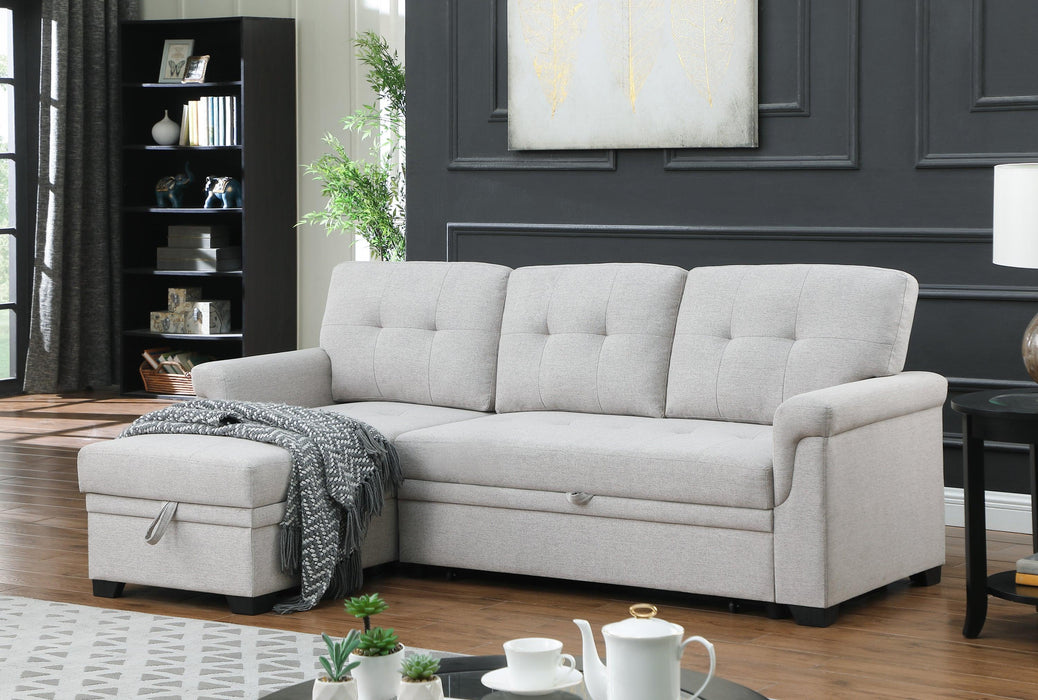 Lucca Light Gray Linen Reversible Sleeper Sectional Sofa withStorage Chaise