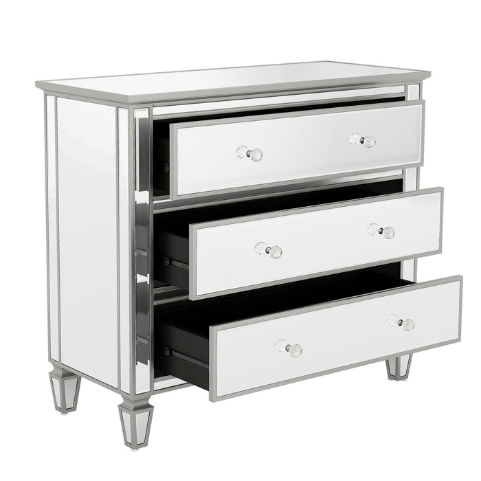 Elegant Mirrored Chest with 3 Drawers,Modern Silver FinishedStorage Cabinet for Living Room, Hallway, Entryway