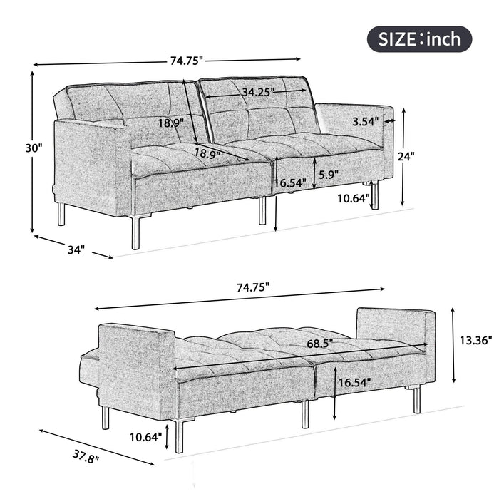 Linen UpholsteredModern Convertible Folding Futon Sofa Bed for Compact Living Space, Apartment, Dorm