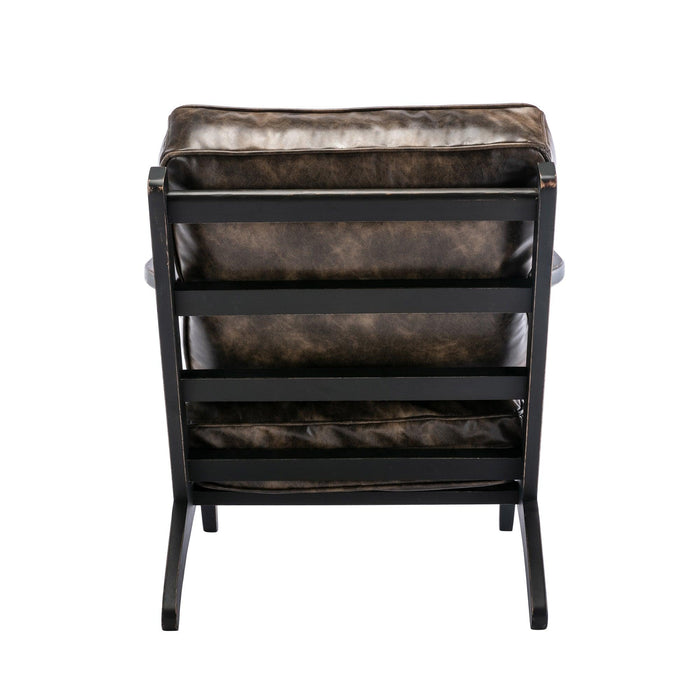 solid wood  black antique painting removable cushion arm chair, mid-century PU leather accent chair