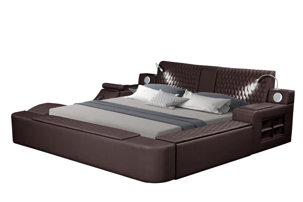 Zoya Smart Multifunctional Queen Size Bed Made with Wood in Brown