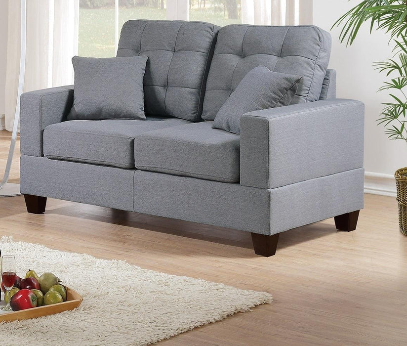 Living Room Furniture 2pc Sofa Set Grey Polyfiber Tufted Sofa Loveseat w Pillows Cushion Couch