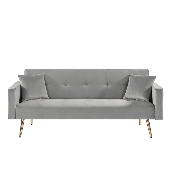 GREY Velvet  Convertible Folding Futon Sofa Bed , Sleeper Sofa Couch for Compact Living Space.