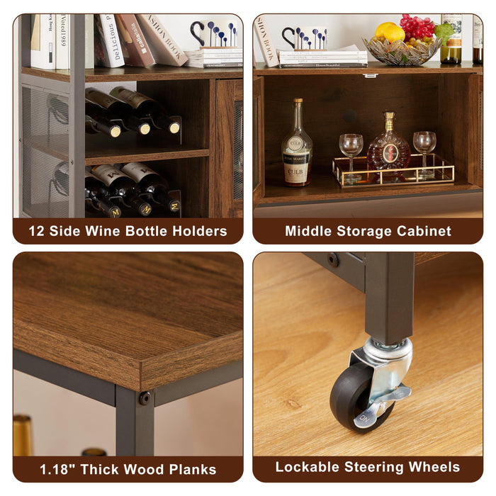 Wine shelf table,Modern wine bar cabinet, console table, bar table, TV cabinet, sideboard withStorage compartment, can be used in living room, dining room, kitchen, entryway, hallway. Hazelnut Brown