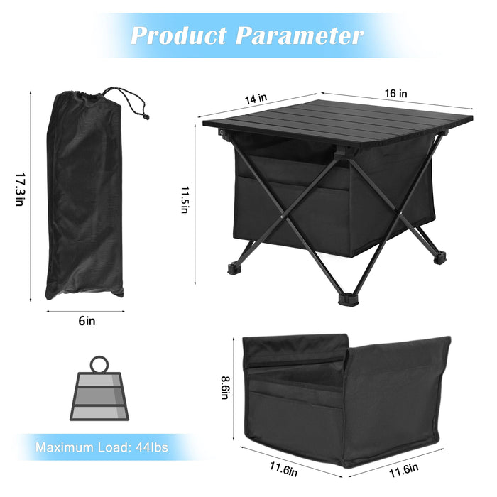 Portable Folding Aluminum Alloy Table with High-CapacityStorage and Carry Bag for Camping, Traveling, Hiking, Fishing, Beach, BBQ, Small, Black