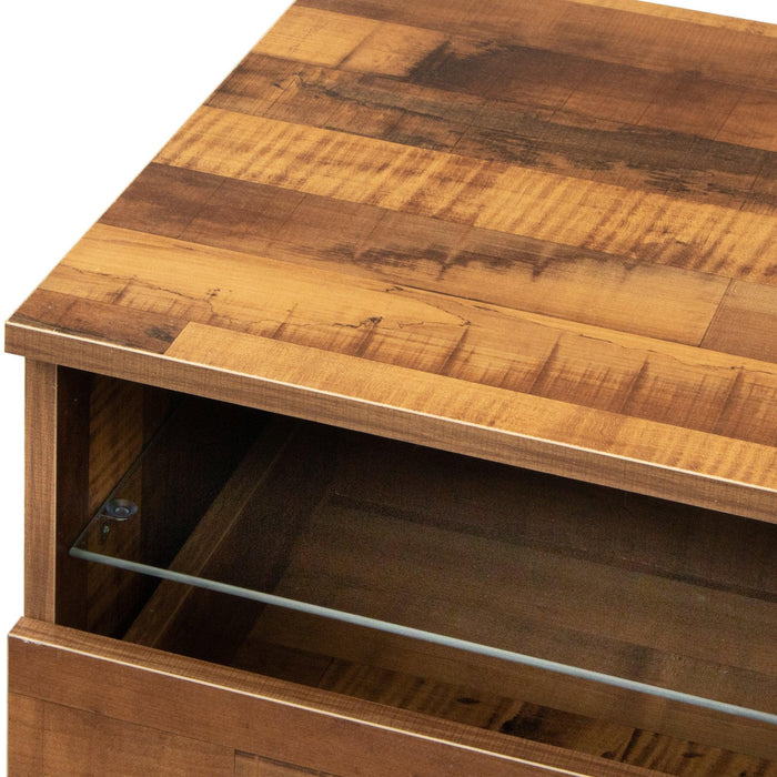 The Wood grain color TV cabinet has two drawers with color-changing light strips