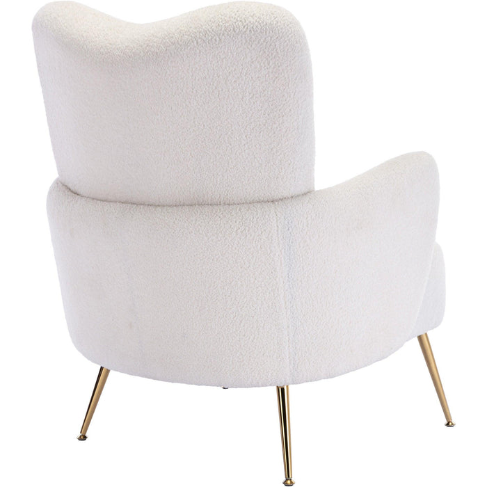 Cozy Teddy Fabric Arm Chair with Sloped High Back and Contemporary Metal Legs ,White